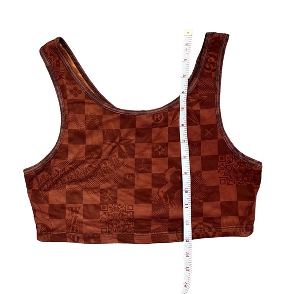 Dolls Kill Luxury Vibes Brown Mesh Checkered Crop Top, Mini Skirt & Mask Set - Picture 11 of 16